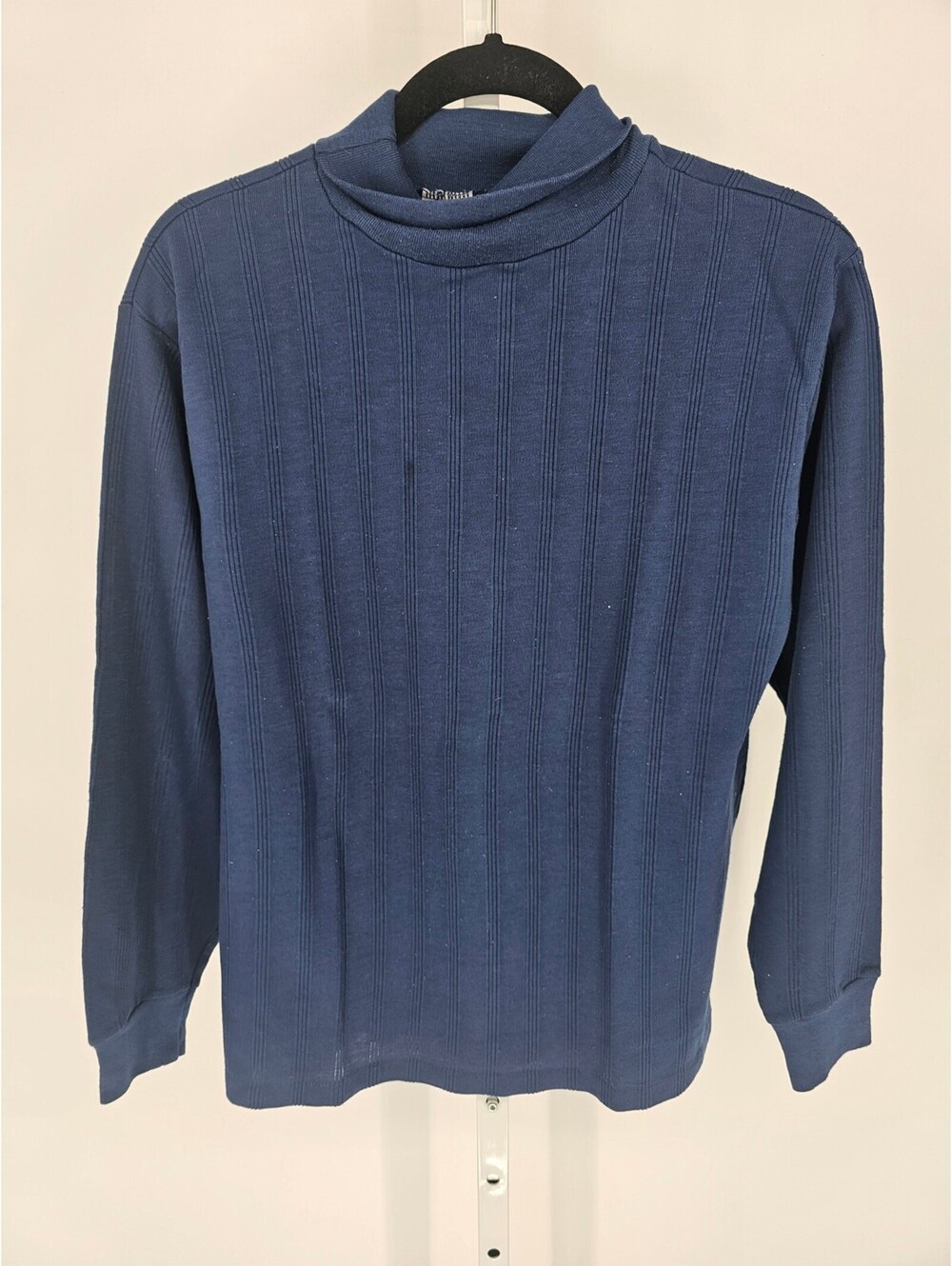 Vtg Sears Put On Shop Womens Sz L Long Sleeve Turtleneck Top Navy Blue Ribbed